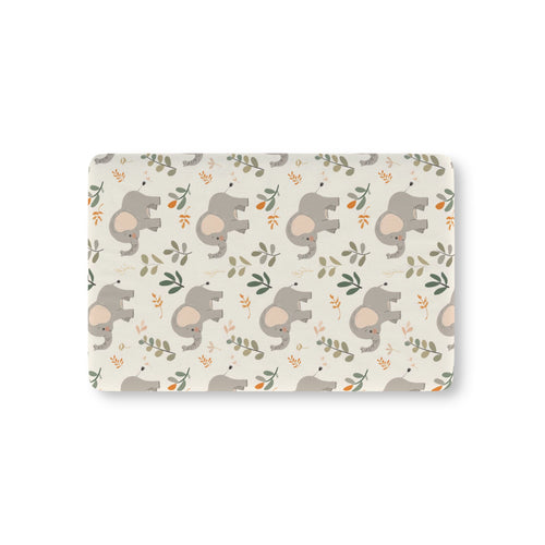 Little Elephants fitted crib sheet on a nursery crib mattress