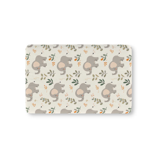 Little Elephants fitted crib sheet on a nursery crib mattress