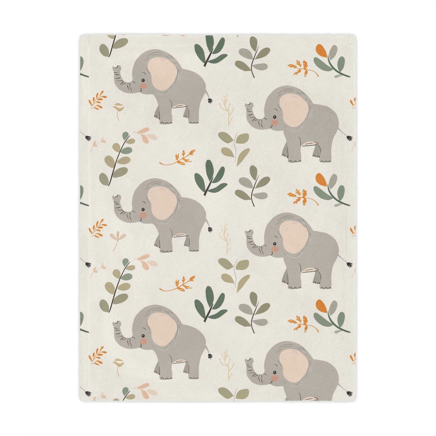 Minky baby blanket in grey and green, Little Elephants print
