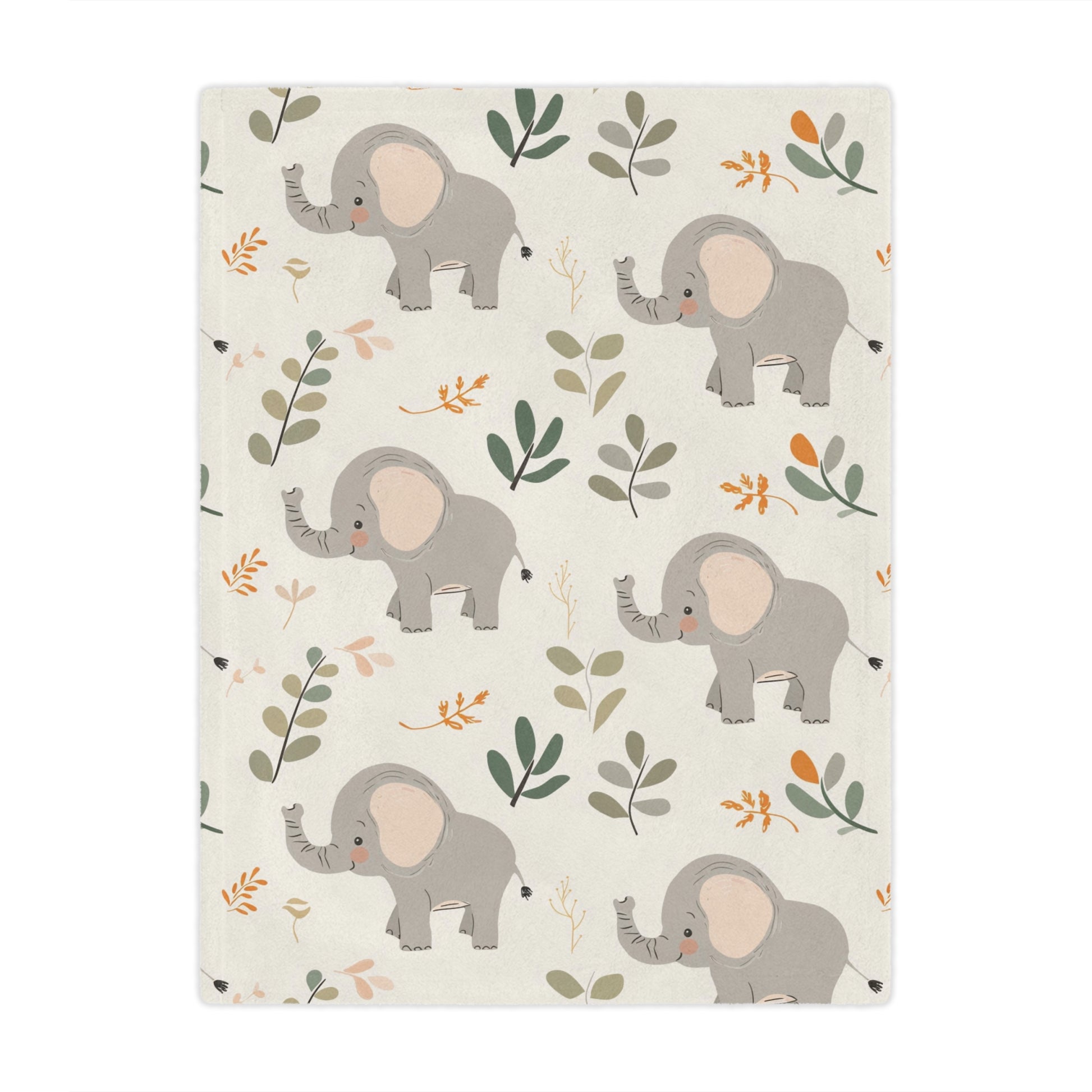 Minky baby blanket in grey and green, Little Elephants print