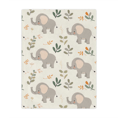 Minky baby blanket in grey and green, Little Elephants print