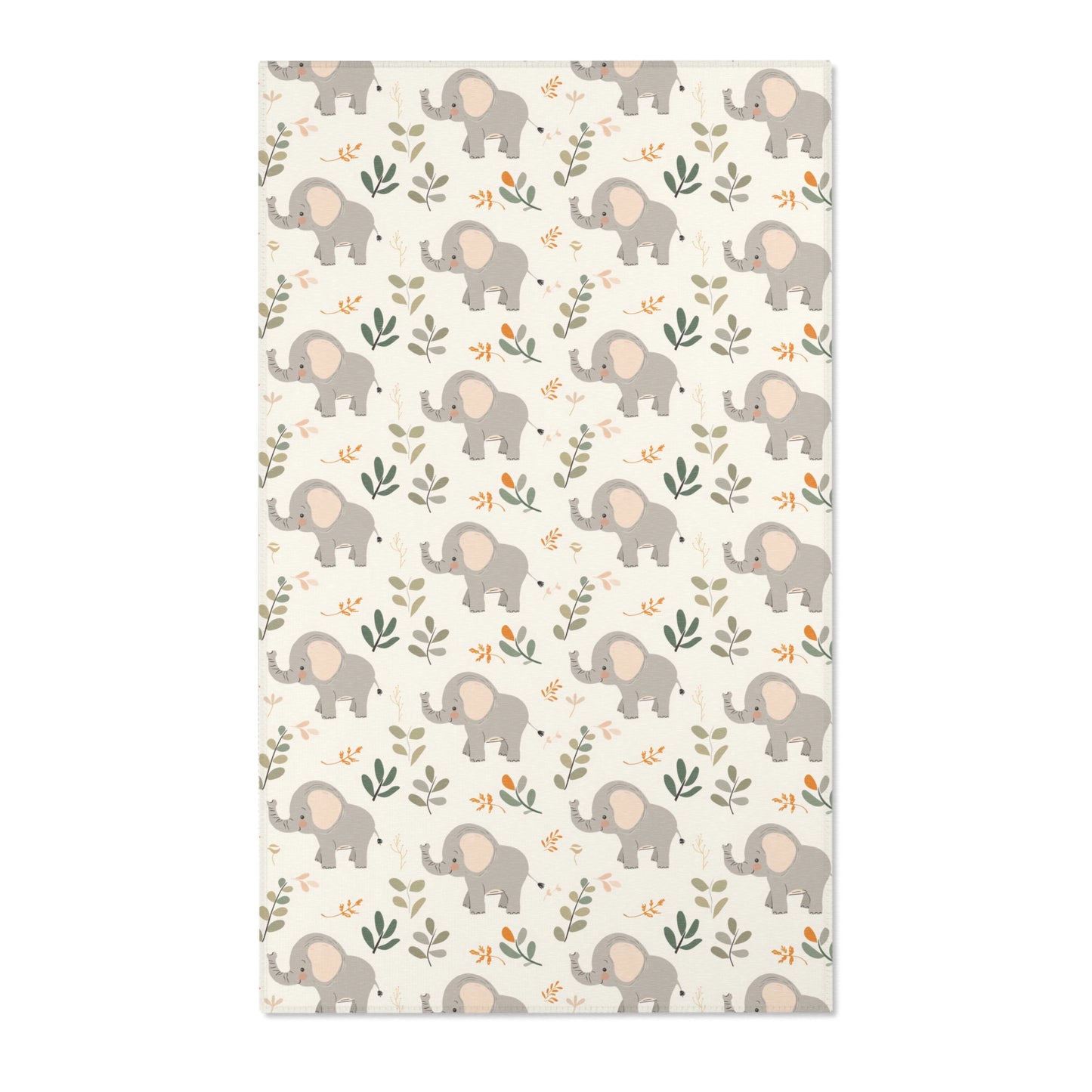 Elephant nursery area rug in grey and green on cream