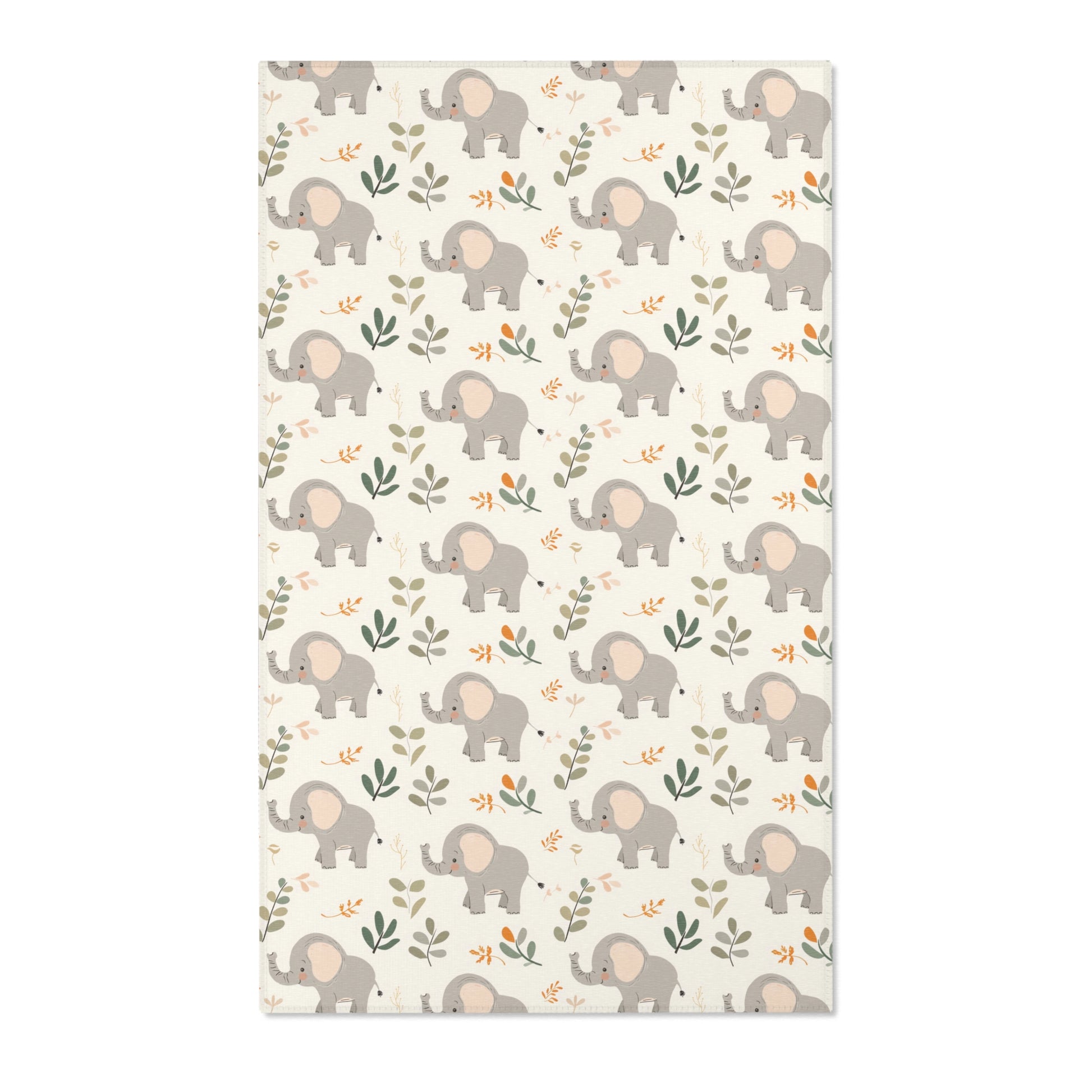 Elephant nursery area rug in grey and green on cream