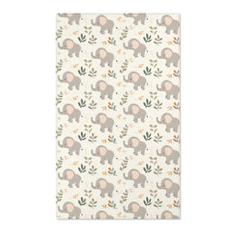Elephant nursery area rug in grey and green on cream
