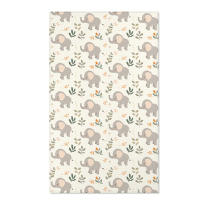 Elephant nursery area rug in grey and green on cream