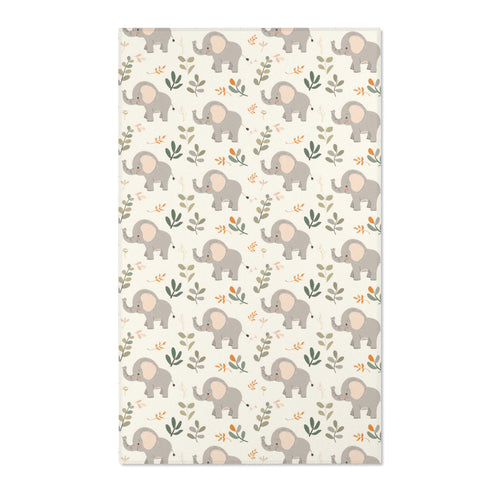 Elephant nursery area rug in grey and green on cream