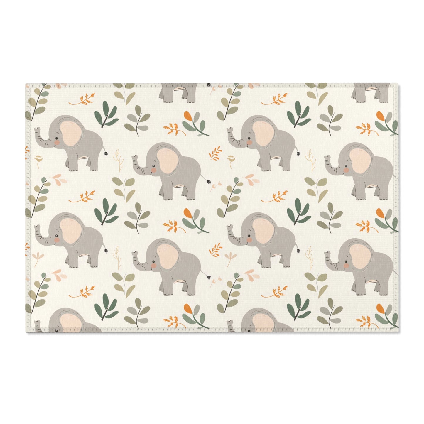 Little Elephants area rug shown in landscape orientation