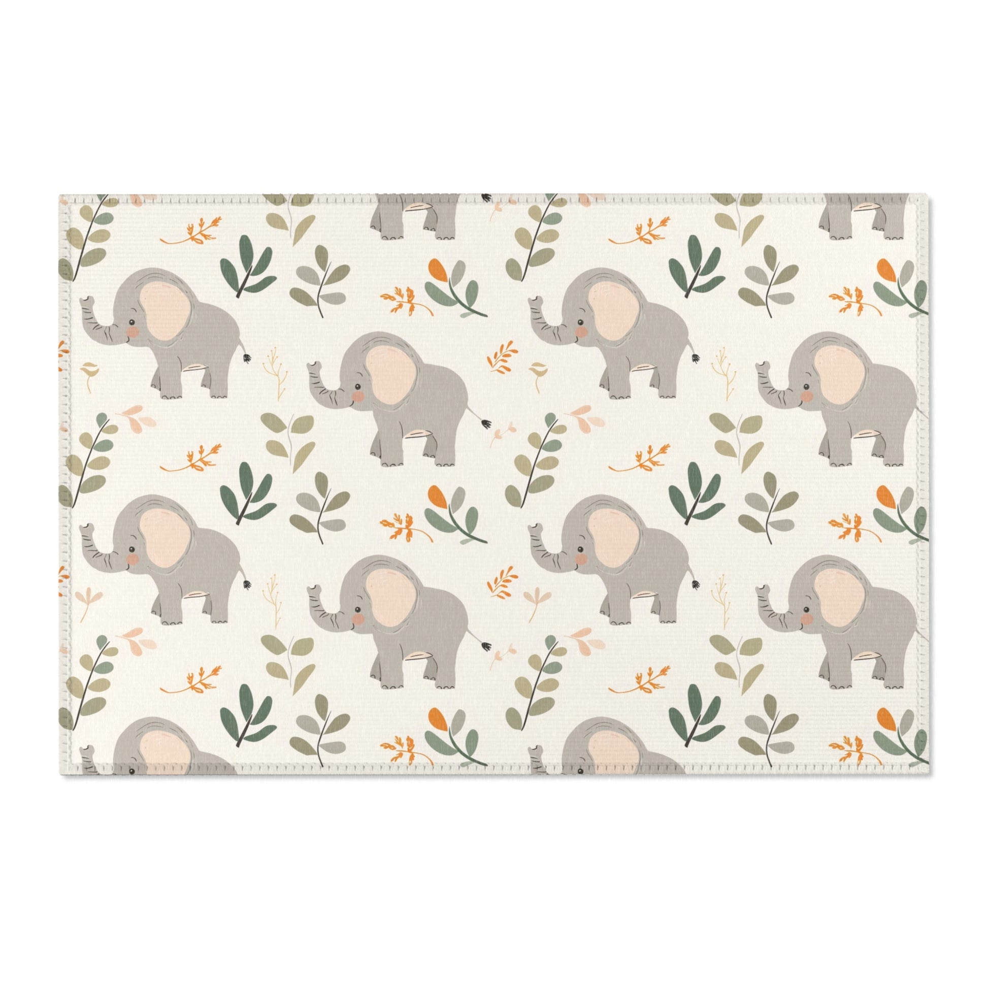 Little Elephants area rug shown in landscape orientation