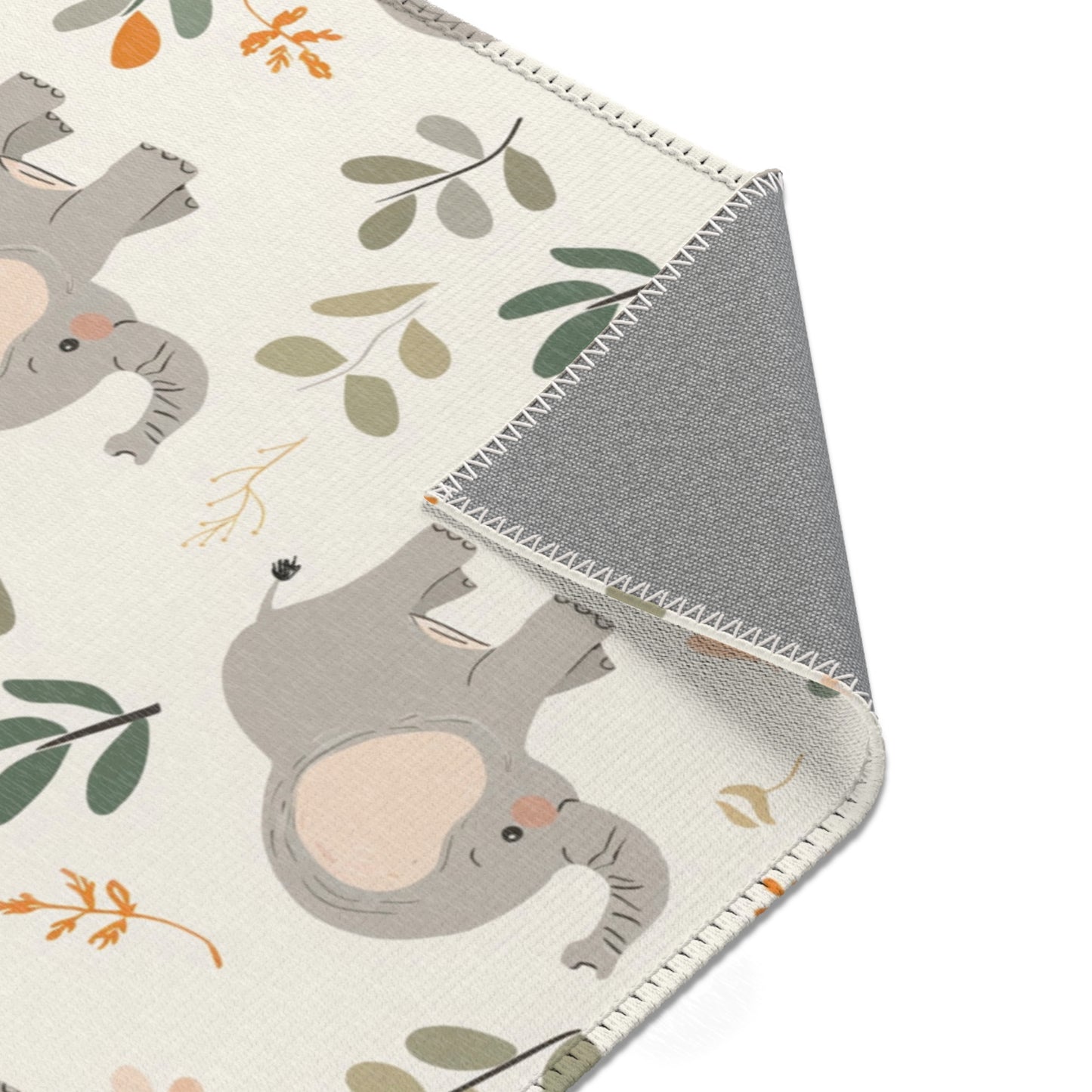 Elephant rug in grey and green for a nursery floor