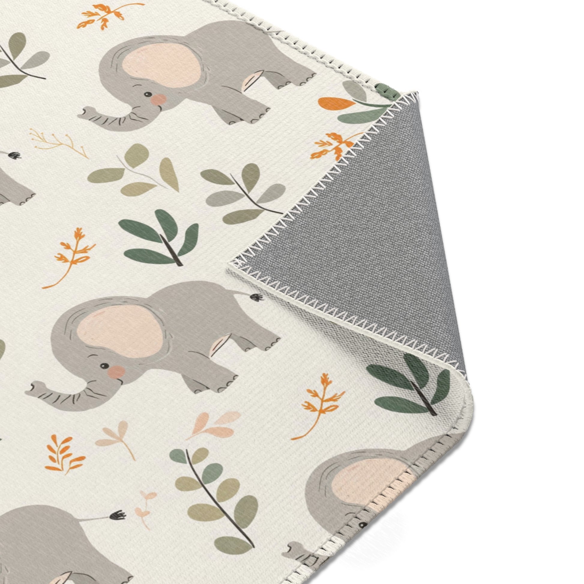 Little Elephants nursery rug pattern shown flat