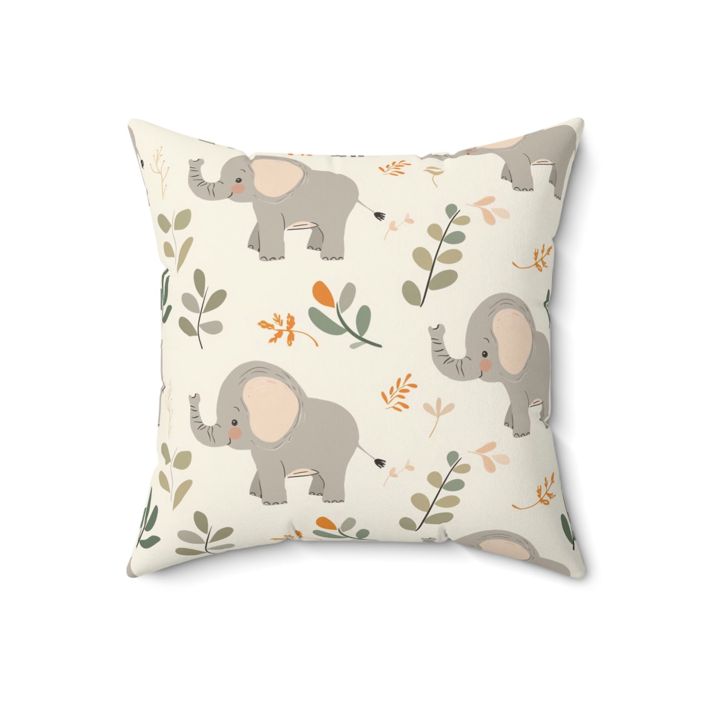 Close detail of the elephant print on the faux suede pillow