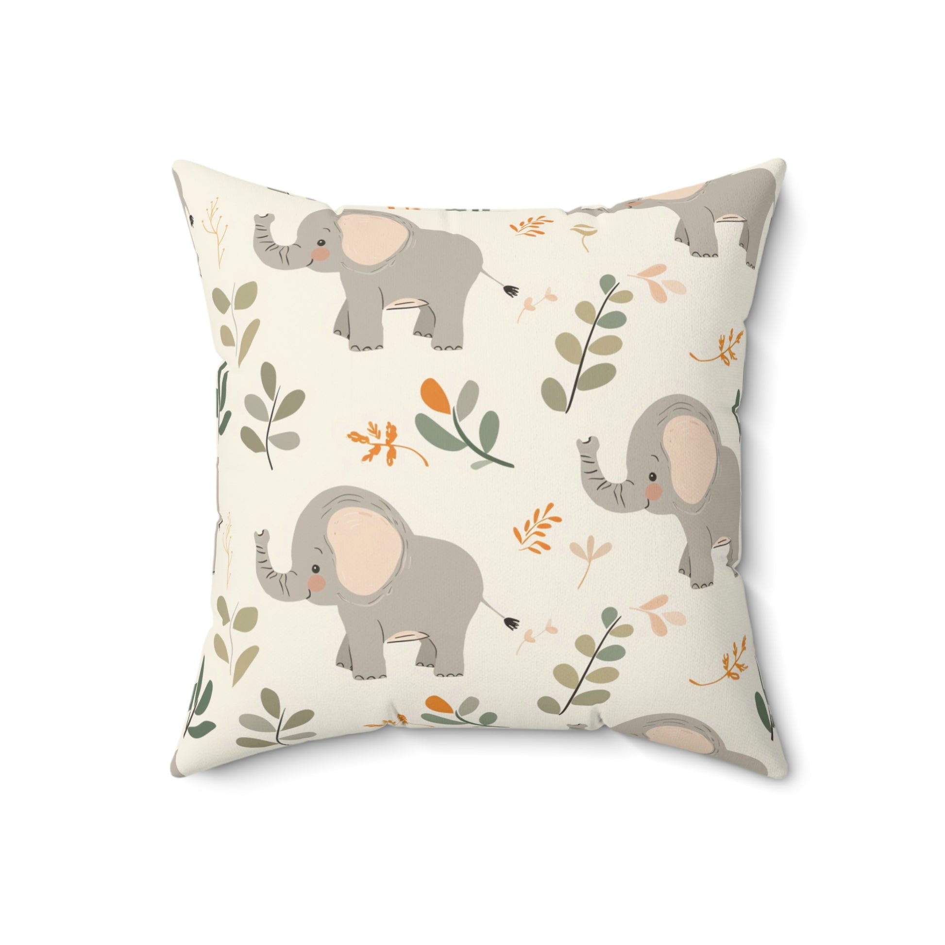 Close detail of the elephant print on the faux suede pillow