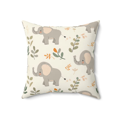Close detail of the elephant print on the faux suede pillow