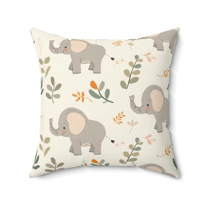 Little Elephants nursery pillow shown from the front