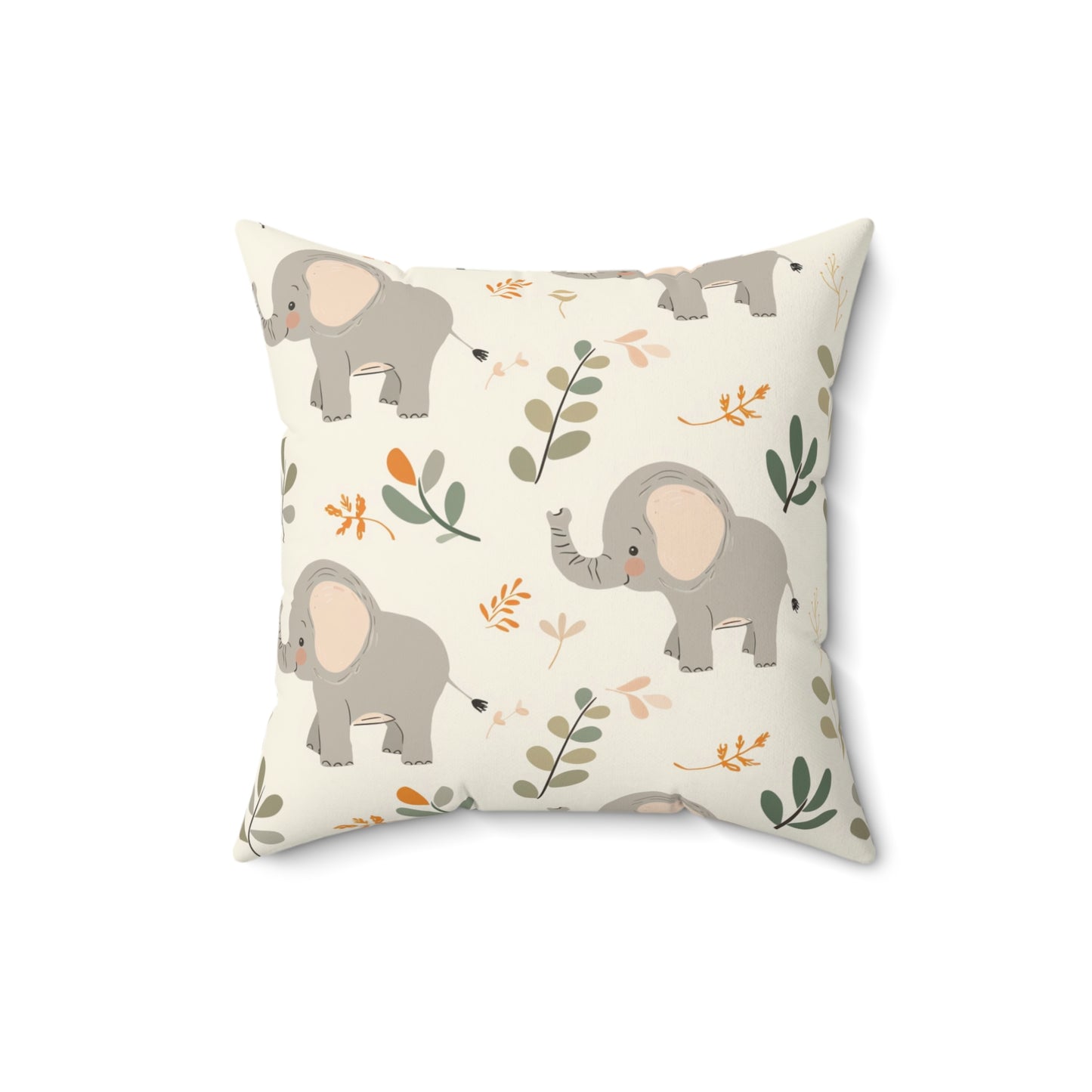 Nursery pillow in grey and cream, Little Elephants print