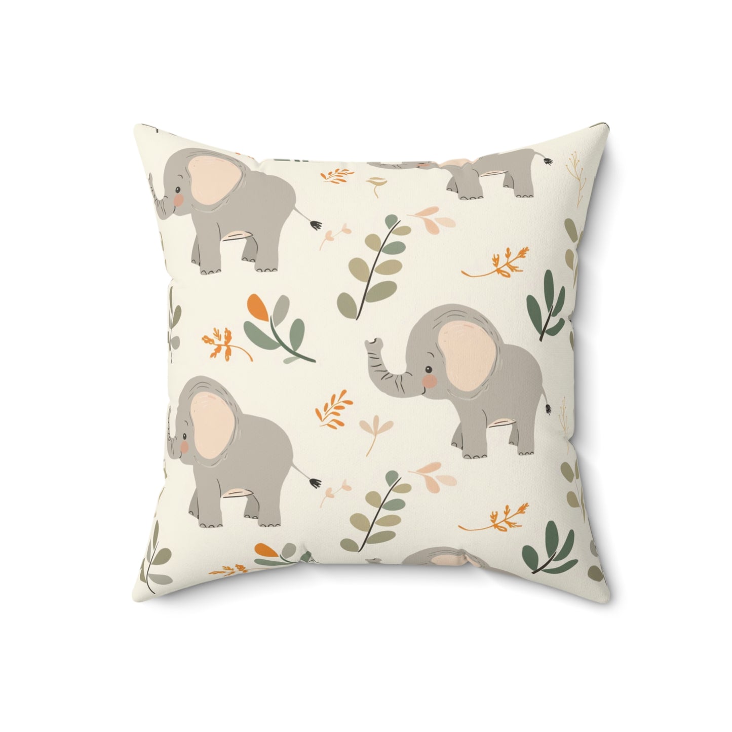 Little Elephants decorative pillow against a plain background