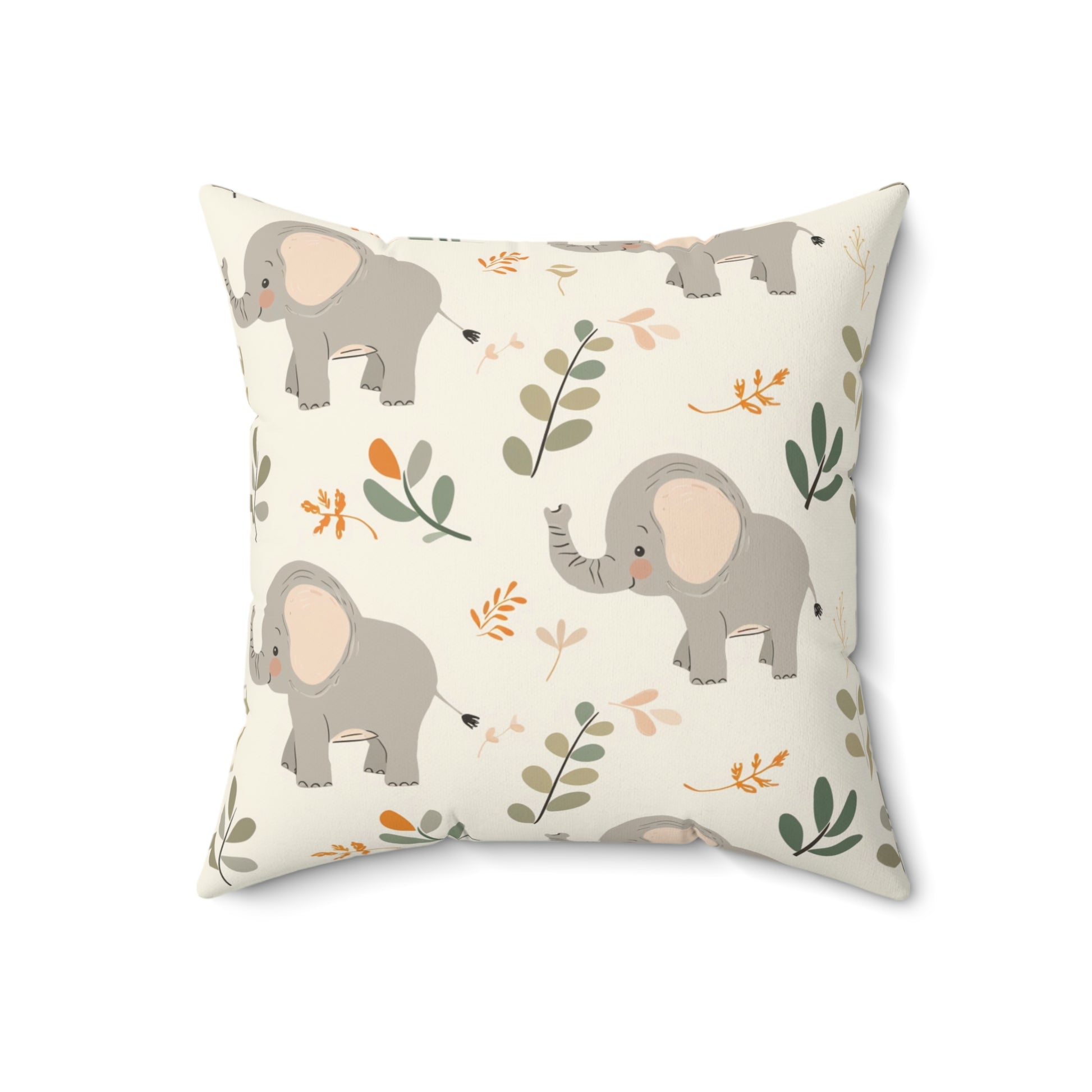 Little Elephants decorative pillow against a plain background