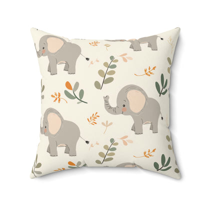 Faux suede pillow with elephants, leaves and apricot buds