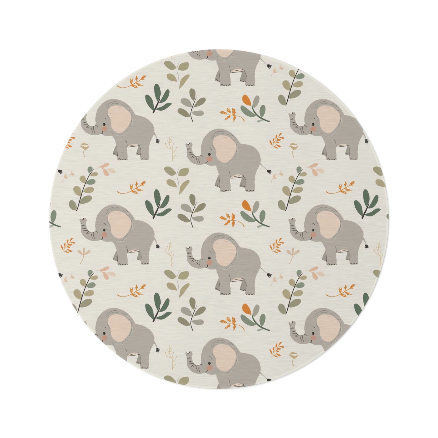 Little Elephants round nursery rug on a baby room floor