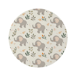 Little Elephants round nursery rug on a baby room floor