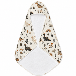 Meadow Dinosaurs hooded baby towel wrapped around a baby