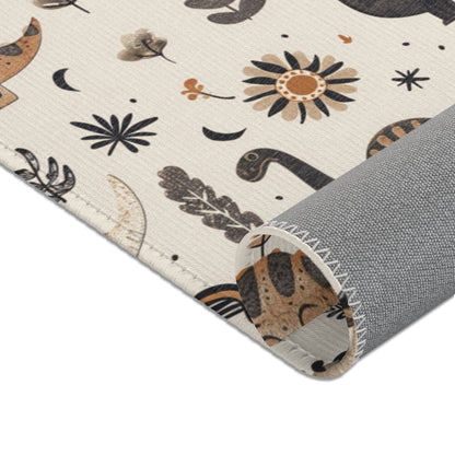 Corner detail of the Meadow Dinosaurs nursery area rug