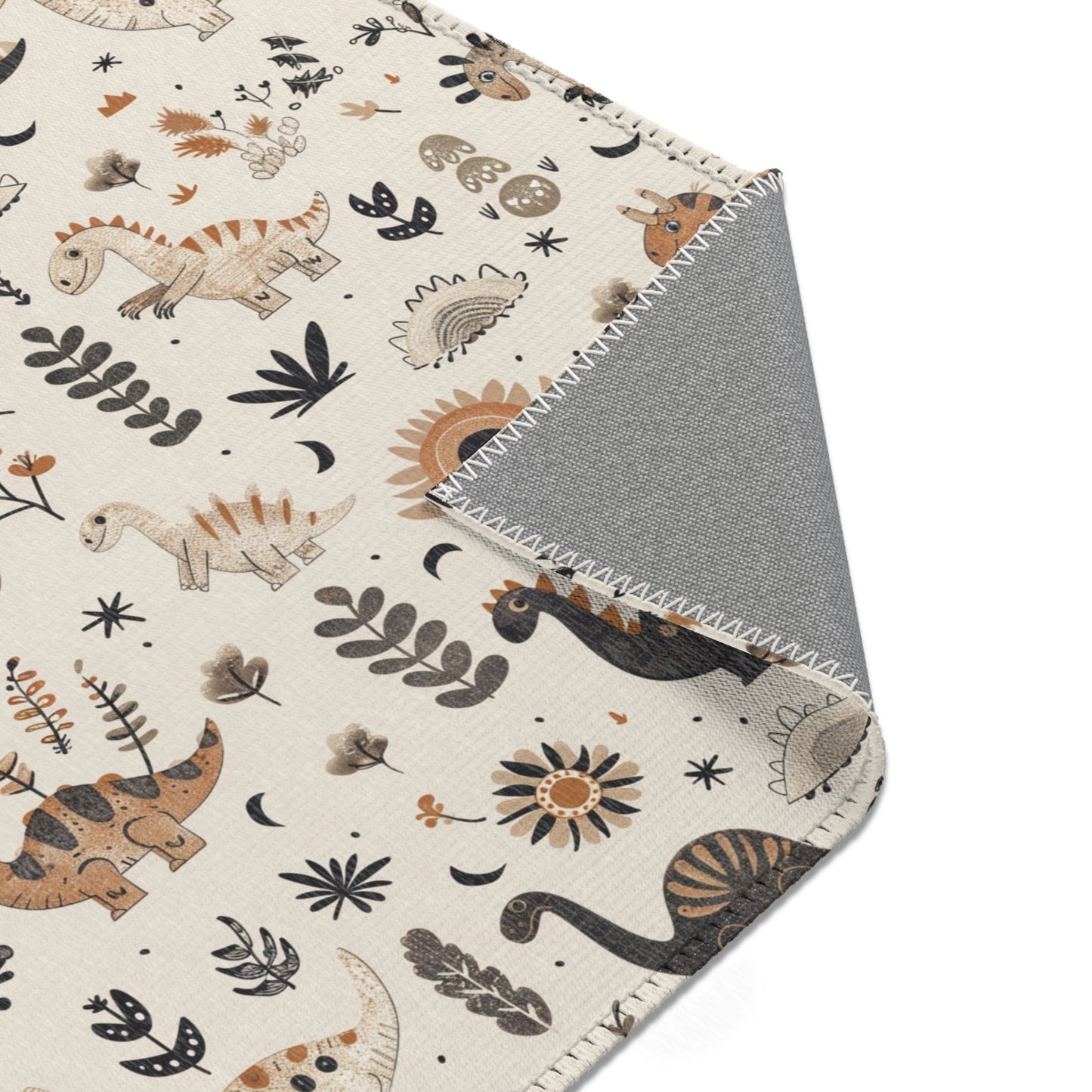 Meadow Dinosaurs nursery rug pattern shown flat