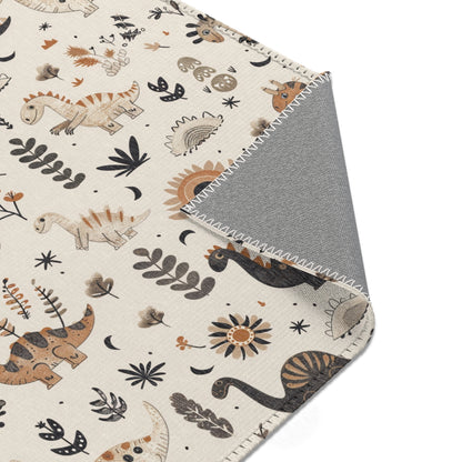Meadow Dinosaurs nursery rug pattern shown flat