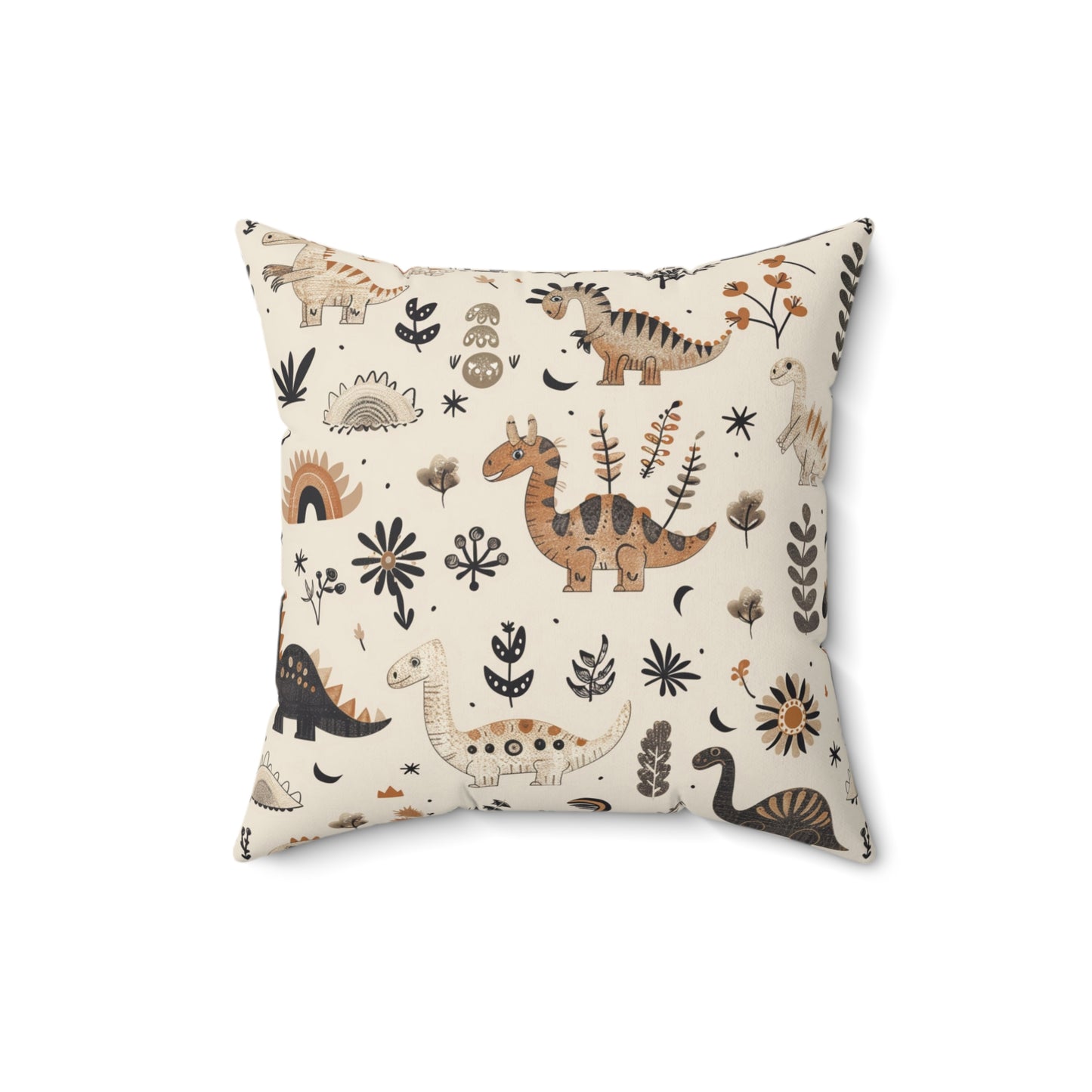 Faux suede nursery pillow with charcoal and ochre dinosaurs