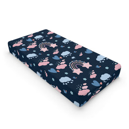 Midnight Rainbow changing pad cover on a nursery changing table