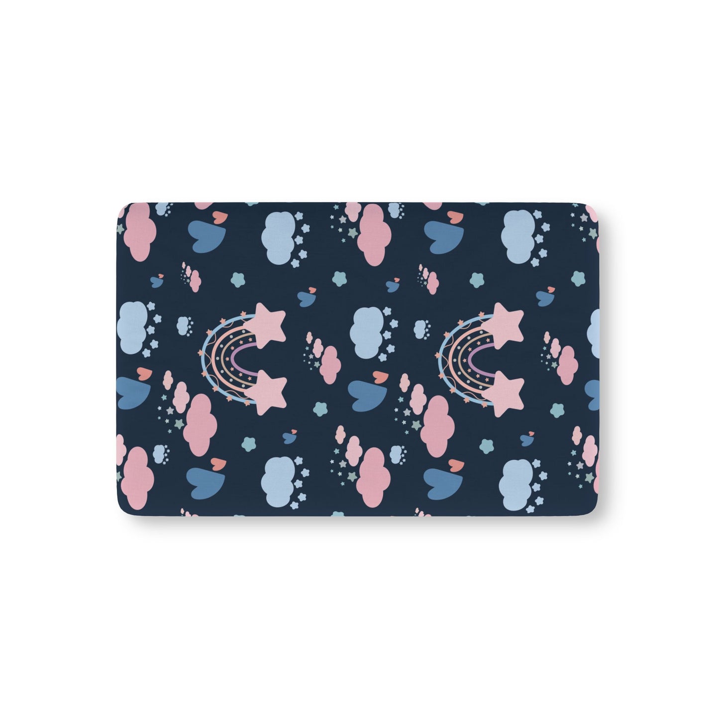 Midnight Rainbow fitted crib sheet on a nursery crib mattress