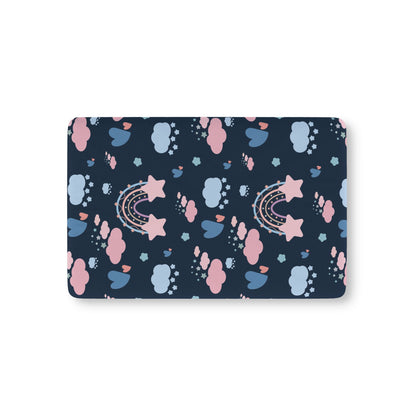 Midnight Rainbow fitted crib sheet on a nursery crib mattress