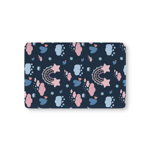 Midnight Rainbow fitted crib sheet on a nursery crib mattress
