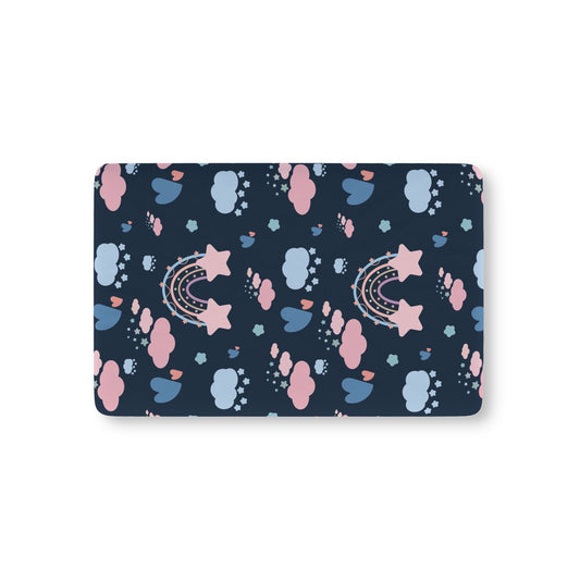 Midnight Rainbow fitted crib sheet on a nursery crib mattress