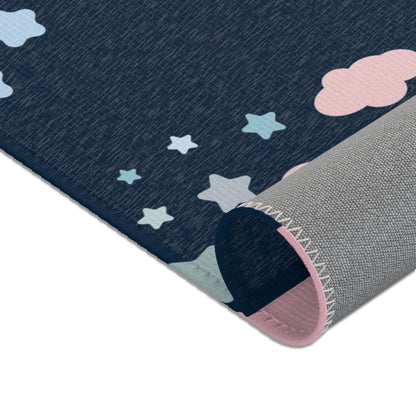 Corner detail of the Midnight Rainbow nursery area rug