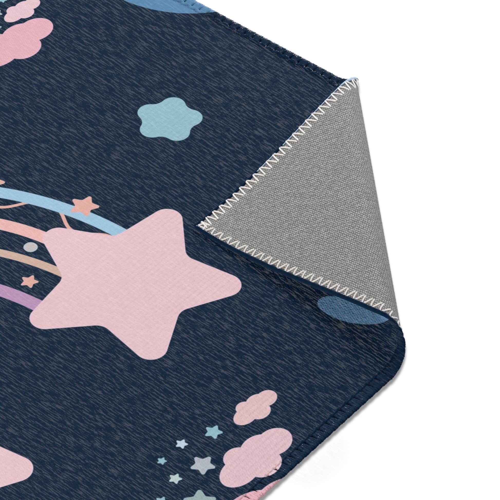 Midnight Rainbow nursery rug pattern shown flat