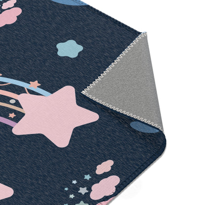 Midnight Rainbow nursery rug pattern shown flat