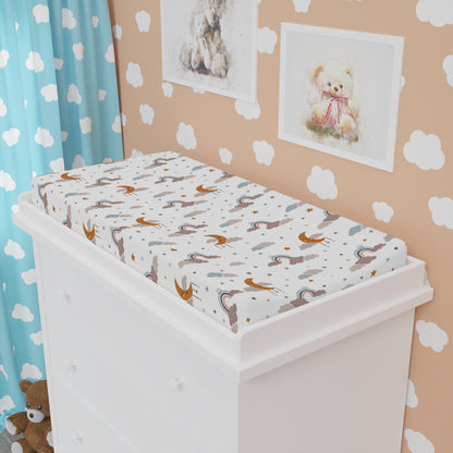 Moonlit Dreams changing pad cover fitted over a contoured pad