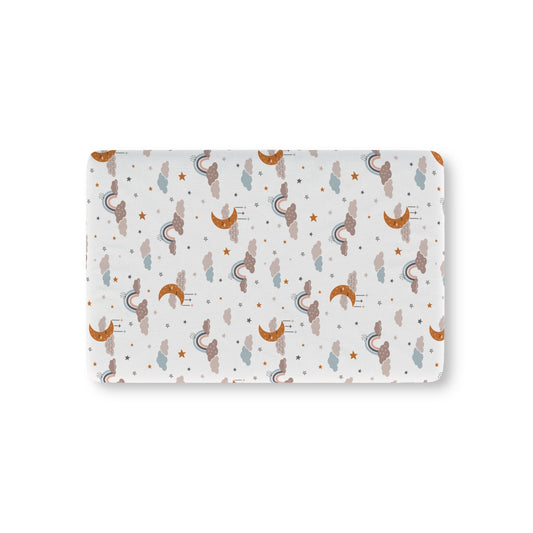 Moonlit Dreams fitted crib sheet on a nursery crib mattress