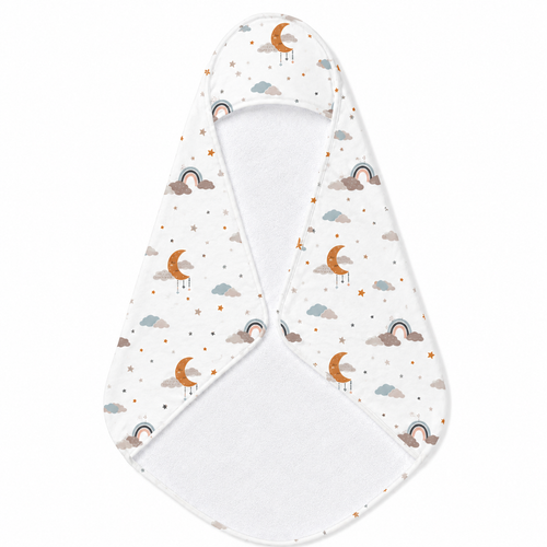 Moonlit Dreams hooded baby towel wrapped around a baby