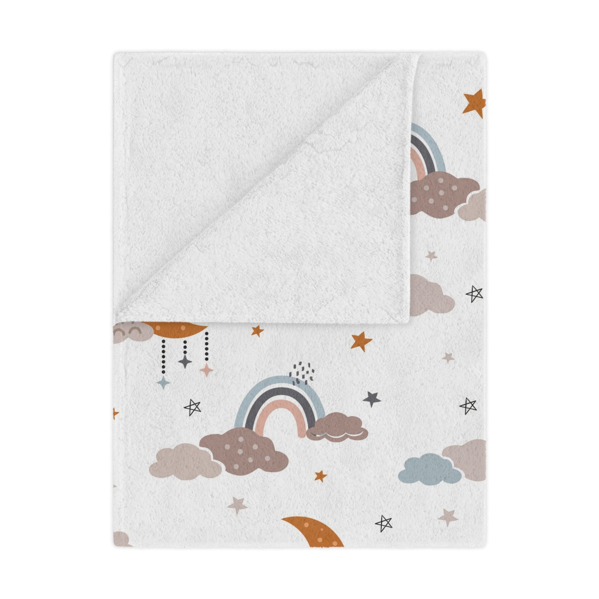 Moonlit Dreams minky baby blanket draped over a crib