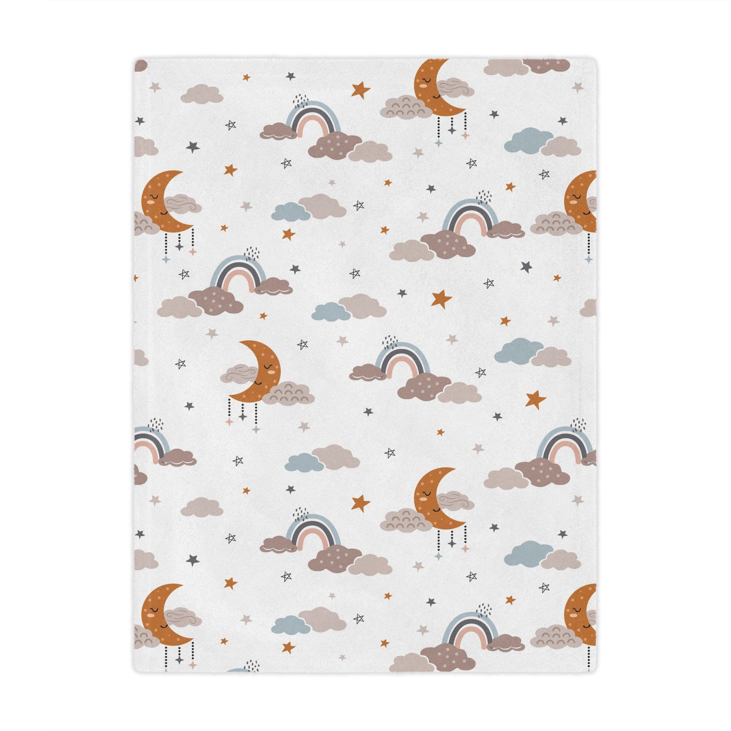 Minky baby blanket in ochre, grey and blue, Moonlit Dreams print