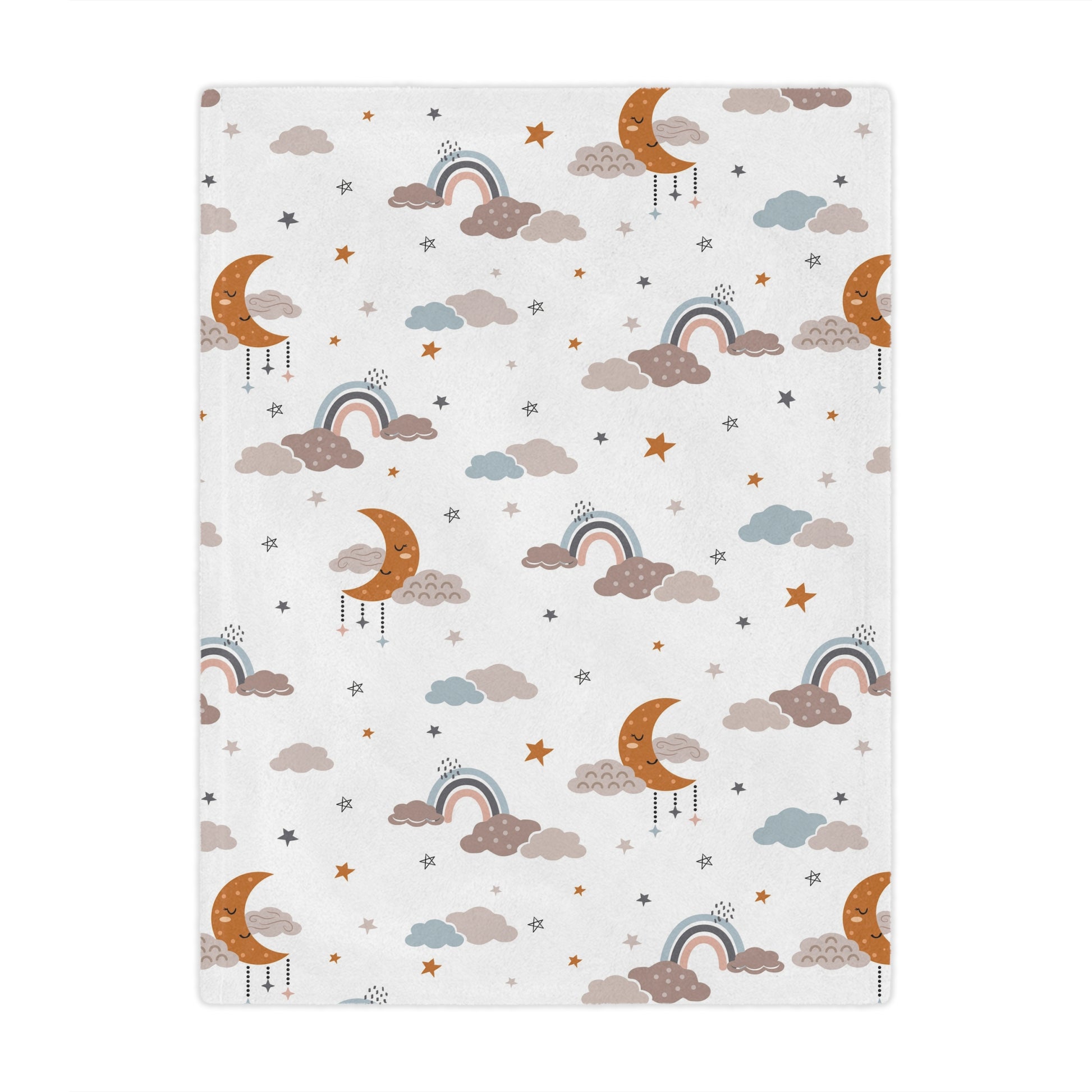 Minky baby blanket in ochre, grey and blue, Moonlit Dreams print