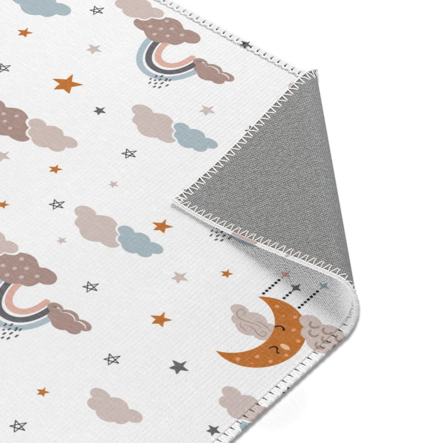 Celestial nursery rug in ochre, grey and dusty blue