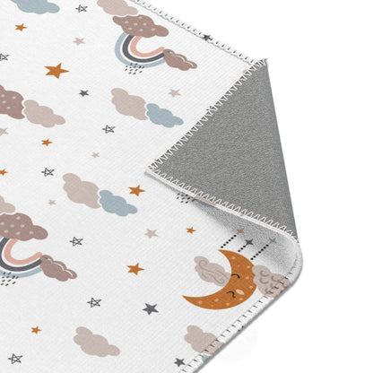 Celestial nursery rug in ochre, grey and dusty blue