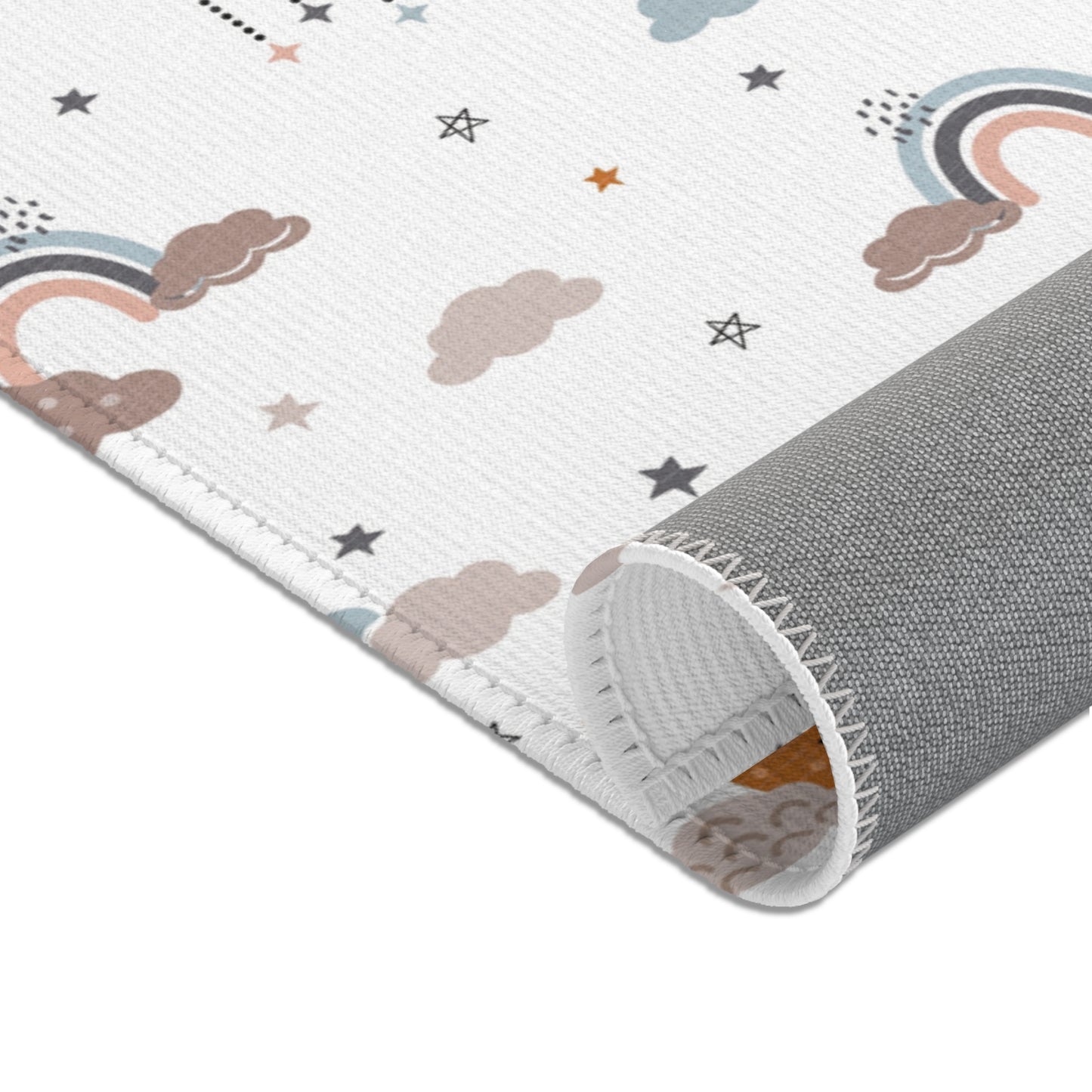 Corner detail of the Moonlit Dreams nursery area rug