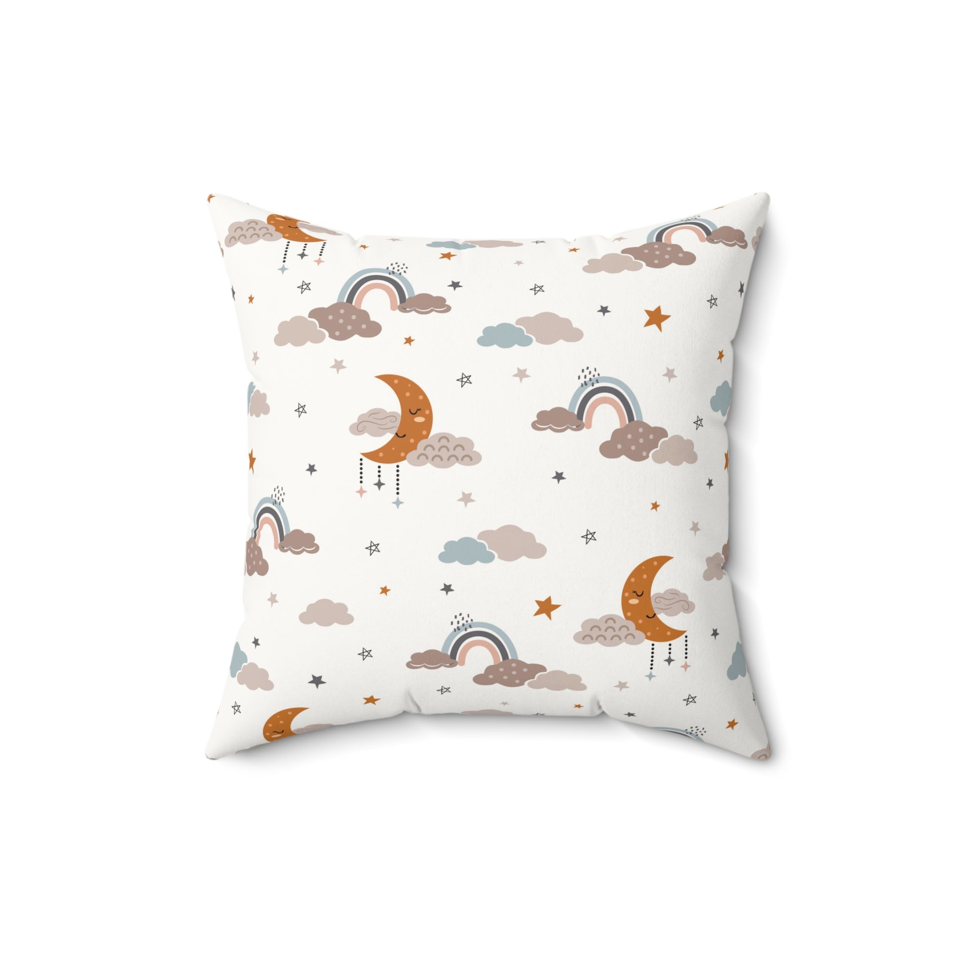 Faux suede nursery pillow with sleeping moons and stars