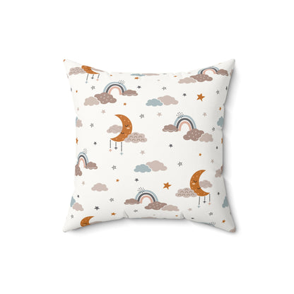 Faux suede nursery pillow with sleeping moons and stars