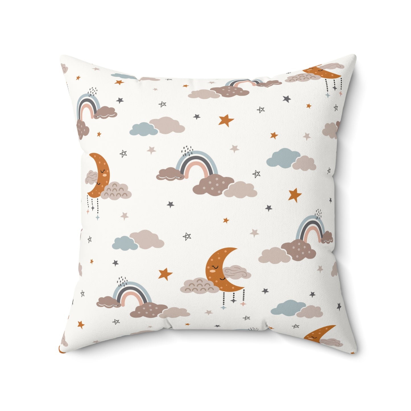 Faux suede pillow with moons, clouds and stars on white
