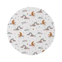 Moonlit Dreams round nursery rug on a baby room floor